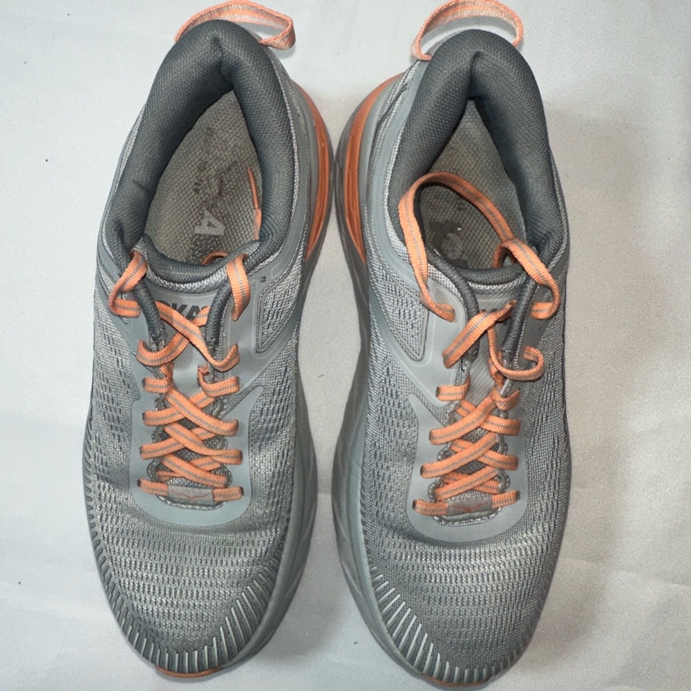 Hoka One One Bondi7 Gray Sneakers with Peach Accents - Picture 3 of 8